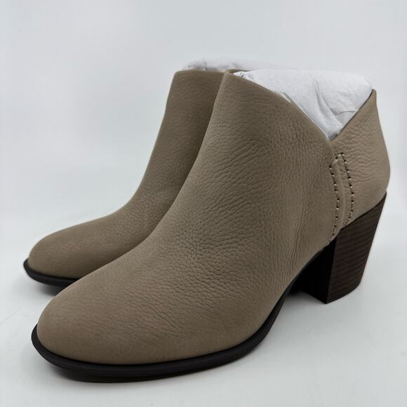 Lucky Brand Bellita Heeled Leather Ankle Bootie Block Heel Taupe Womens Size US9 - Picture 5 of 13